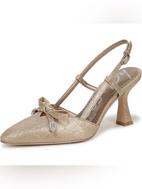 Circus NY Monica Gold Metallic Slingback Heels Bow Detail Women’s Size 9